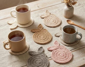 Sous-verres de Pâques lapin au crochet, motif au crochet sous-bocks de Pâques, motif de tapis mug lapin, décoration de table de Pâques au crochet motif PDF