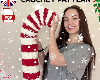 Patron au crochet en canne de bonbon PDF | Décoration de Noël géante | Tutoriel facile au crochet pour les Fêtes | Décoration de Noël adaptée aux débutants