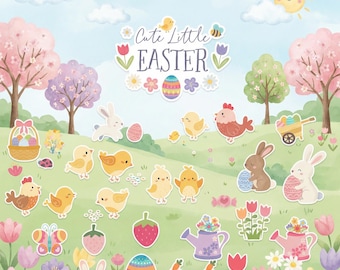 Joli Pâques PNG Bundle, ensemble de cliparts lapin de Pâques, graphiques de Pâques de printemps, chasse aux œufs PNG, poussin lapin oeufs Clipart, sublimation de Pâques PNG