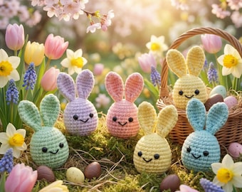 Modèle PDF de lapin de Pâques au crochet - Mini oeufs de lapin Amigurumi - Jolie décoration printanière pastel - Convient aux débutants