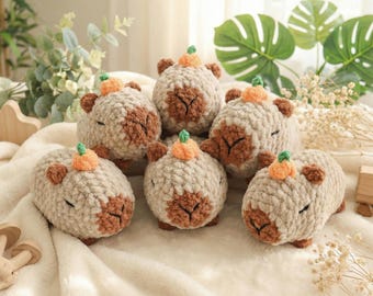 Modèle au crochet Capybara, Capybara Amigurumi citrouille, joli modèle de peluche d'automne, modèle PDF adapté aux débutants, jouet au crochet d'Halloween