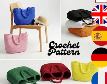 Modèle de sac fourre-tout au crochet XXL PDF | Sac panier épais en corde de corde | Shopper à base ovale | Sac de marché minimaliste | Sac à main bohème, sac à bandoulière