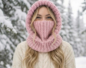 Modèle de cagoule à capuche au crochet, grosse écharpe à capuche d'hiver, sweat à capuche, couvre-visage, PDF au crochet nordique confortable, téléchargement immédiat