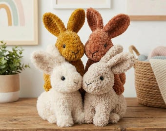 Patron de lapin au crochet PDF - Lapin Amigurumi en peluche - Lapin de Pâques en velours doux - Jouet de décoration pour chambre d'enfant - Convient aux débutants