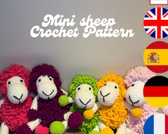 Mini modèle au crochet de mouton • Tutoriel PDF sur l'agneau amigurumi • Bricolage en peluche • Anglais espagnol allemand français inclus • Téléchargement instantané