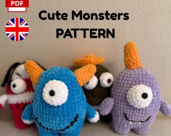 Monstres mignons Amigurumi Patron au crochet PDF | Tutoriel sur les peluches | Modèle de crochet facile pour les débutants | Cadeau bricolage peluche | Modèle anglais