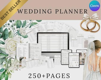 Agenda de mariage imprimable : plus de 250 pages de l'organisateur de la mariée (modèle PDF et canva à téléchargement numérique)