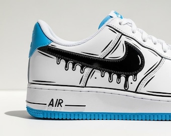 カスタムエアフォース1スニーカー｜ブルーのカートゥーンラインアートシューズ l バレンタインギフト