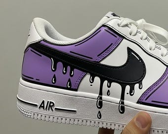 Purple Paint Drip Custom Air Force 1 Sneakers | Hand-Painted Cartoon Sneakers l Valentine's Gift