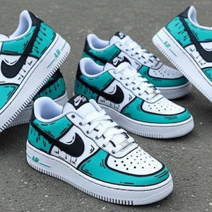 Hand-Painted Custom Air Force 1 Sneakers | Light Blue Cartoon Shoes l Birthday Gift l Graduation Gift