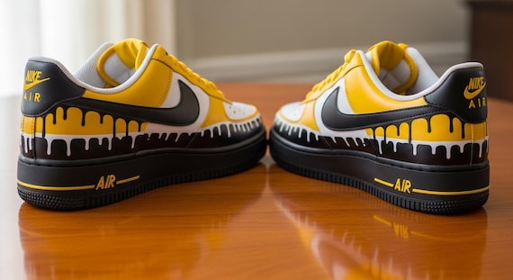 Yellow Black Custom Air Force 1 | Hand-Painted Custom Sneakers l Father's Day Gift