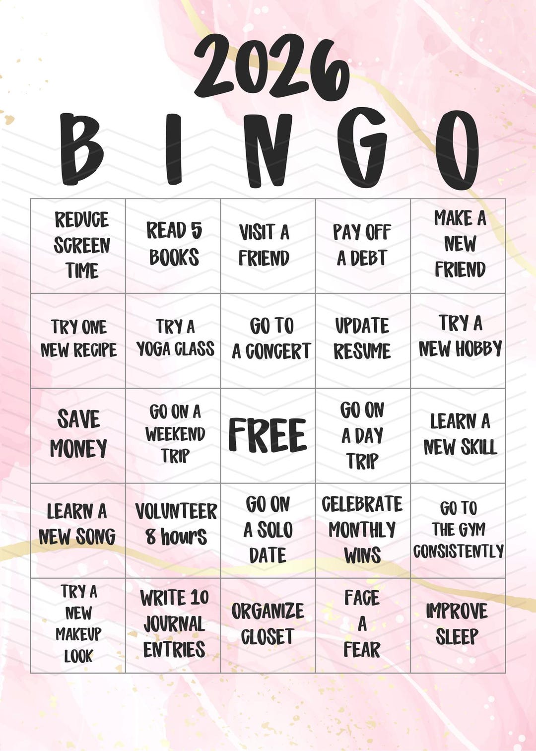 2026 Goals Bingo Card | Editable Canva Template (digital Download - Etsy