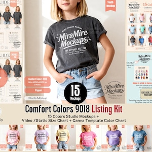 School Child Shirt Mockup, Kids Comfort Colors 9018 Mockup Bundle, Youth Front Back T-Shirt Mockup, Clean Lifestyle Aesthetic Mockup Bundle image 7