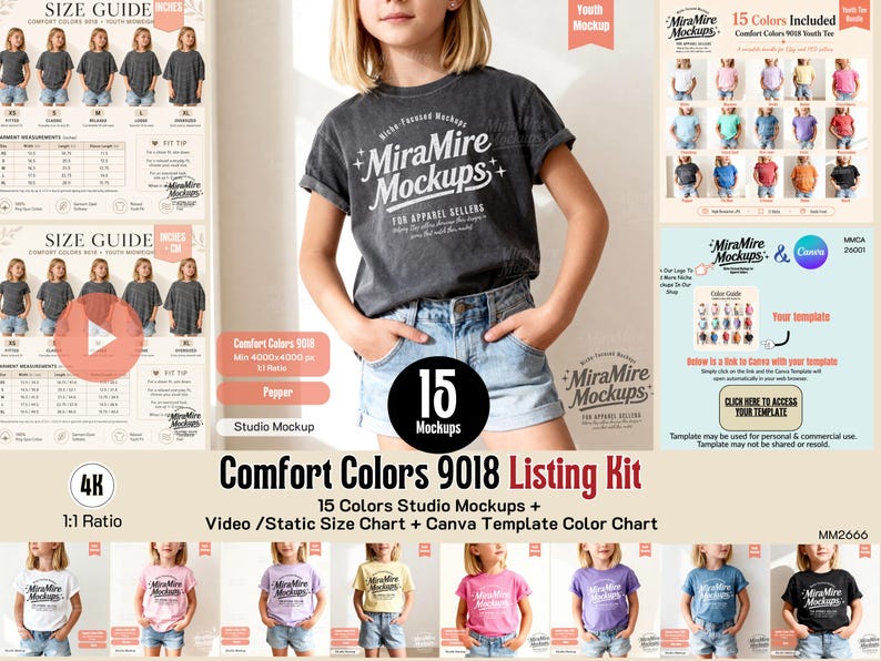School Child Shirt Mockup, Kids Comfort Colors 9018 Mockup Bundle, Youth Front Back T-Shirt Mockup, Clean Lifestyle Aesthetic Mockup Bundle image 7