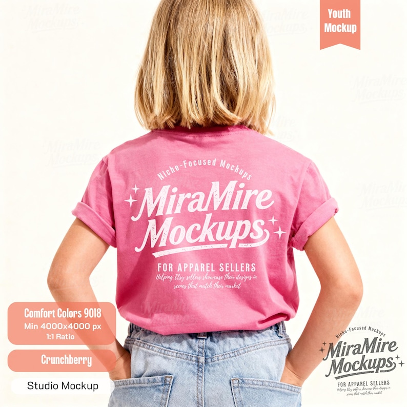 School Child Shirt Mockup, Kids Comfort Colors 9018 Mockup Bundle, Youth Front Back T-Shirt Mockup, Clean Lifestyle Aesthetic Mockup Bundle image 12