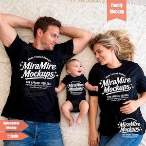 Family Shirts Mockup, Matching Mommy and Baby Mockup, Bella Canvas 3001 Black Mockup, Dad and Me Mockup, Neutral Family Lifestyle Mockup