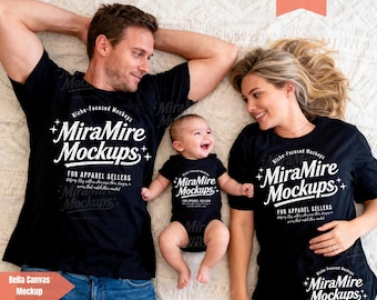 Family Shirts Mockup, Matching Mommy and Baby Mockup, Bella Canvas 3001 Black Mockup, Dad and Me Mockup, Neutral Family Lifestyle Mockup