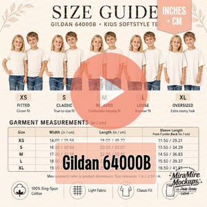 Real Model Gildan 64000B Video Size Chart , Youth Tee Size Guide Bundle, Inches CM Size Chart, Family Shirt Size Chart, Care Instructions