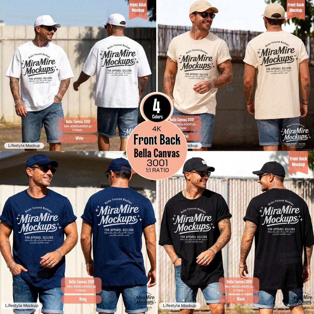 Dad Shirt Front and Back Mockup Bundle, Bella Canvas 3001 Mockup ...