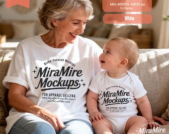 Grandma And Mini Matching Mockup, Bella Canvas 3001 White TShirt Mockup,  Grandma And Me Outfit, Newborn Mockup, Boho Life Style Mockup