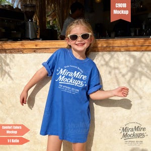 C9018 Mockups, Flo Blue Comfort Colors 9018 Kids Shirt Mockup, Kids Tshirt Mockups, Summer Boho Life Style Matching Mockup