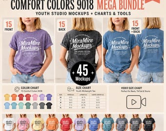 School Child Shirt Mockup, Kids Comfort Colors 9018 Mockup Bundle, Youth Front Back T-Shirt Mockup, Clean Lifestyle Aesthetic Mockup Bundle