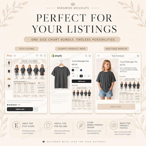 Editable Comfort Colors 9018 Youth Tee Size Guide Bundle, Canva Template Static + Video Size Chart, Kids Shirt Sizing Chart, POD Seller Tool image 6