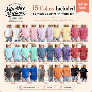 School Child Shirt Mockup, Kids Comfort Colors 9018 Mockup Bundle, Youth Front Back T-Shirt Mockup, Clean Lifestyle Aesthetic Mockup Bundle image 4