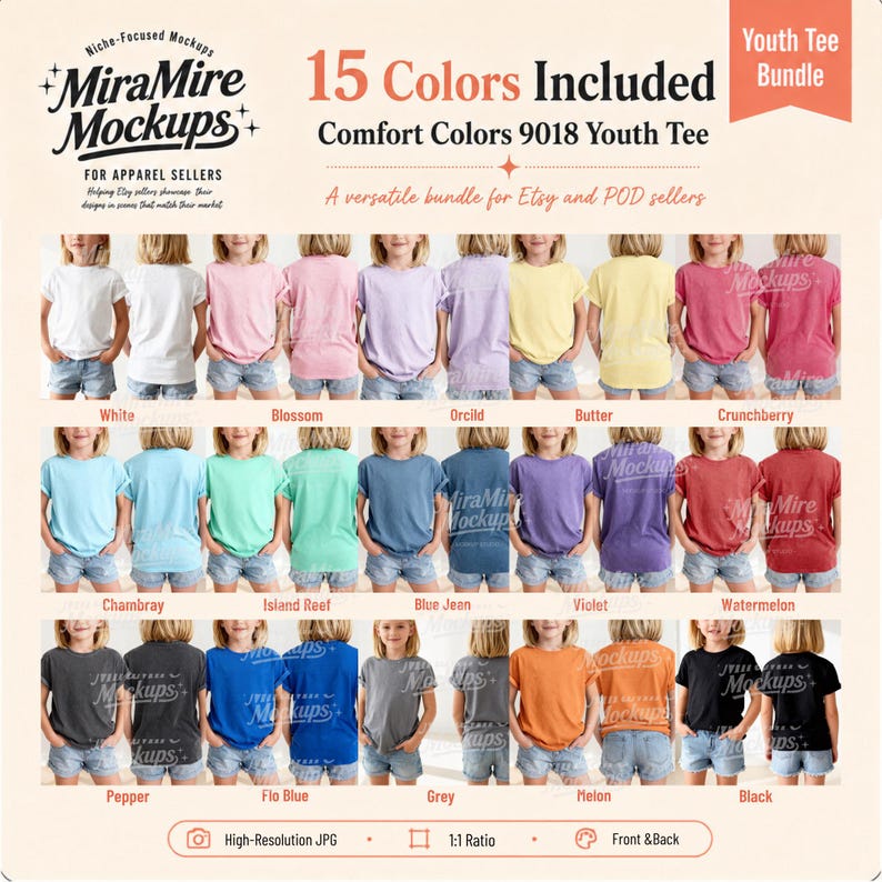 School Child Shirt Mockup, Kids Comfort Colors 9018 Mockup Bundle, Youth Front Back T-Shirt Mockup, Clean Lifestyle Aesthetic Mockup Bundle image 4