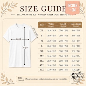Bella Canvas Size Chart Bundle , BC 3001 3001Y 3001T 100B Adult Youth Toddler Baby Size Guide, Inches CM Size Chart, Family Shirt Size Chart imagen 4
