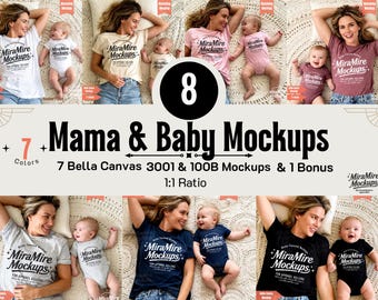 First Mothers Day Mockups Bundle, Bella Canvas 3001 Bundle, Mama and Mini Matching Mockup Bundle, Newborn Mockups, Baby Shower Mockups