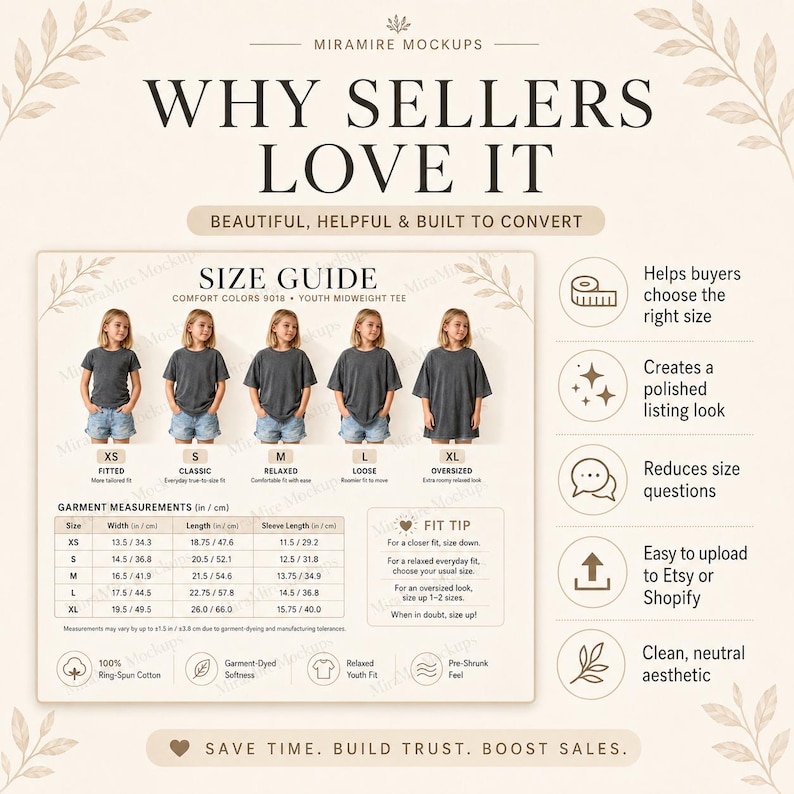 Editable Comfort Colors 9018 Youth Tee Size Guide Bundle, Canva Template Static + Video Size Chart, Kids Shirt Sizing Chart, POD Seller Tool image 8