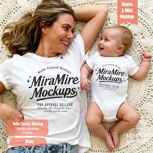 First Mothers Day Mommy and Mini Mockup, Bella Canvas 3001 White Mockup, Mama And Me Newborn Outfit, Baby Shower gift,Boho Life Style Mockup