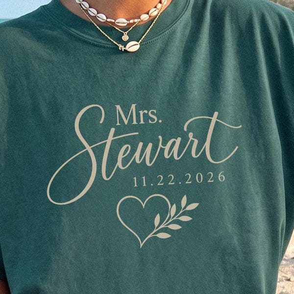 Custom Mrs Last Name Comfort Colors® Shirt | Personalized Wedding Date Tee | Bridal Shower Gift