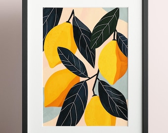 Lemon Poster XXL – Kitchen Wall Art in Watercolor Style | Botanical Art Print up to A0 | Lemon Wall Art