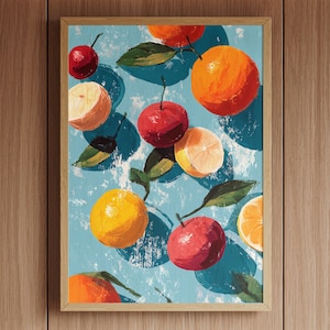 Kleurrijke fruitposter XXL – Sinaasappels en citroenen voor aan de keukenmuur | Acrylprint tot A0-formaat | Zomerse muurdecoratie