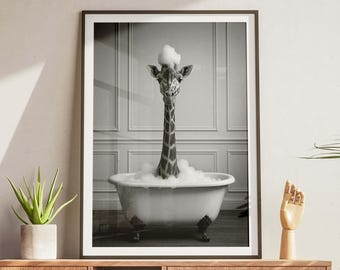 Giraffe in a Bubble Bath Poster – Funny XXL Wall Art | Art Print Bathroom Decor up to A0 | Quirky Wall Art