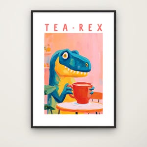 Póster de Tea-Rex XXL – Divertido arte mural de dinosaurios en estilo acrílico | Lámina artística, idea de regalo | Decoración de pared
