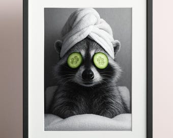 Raccoon Wellness Poster XXL – Premium Art Print for Bathroom | Funny Animal Decor | Raccoon Wall Art
