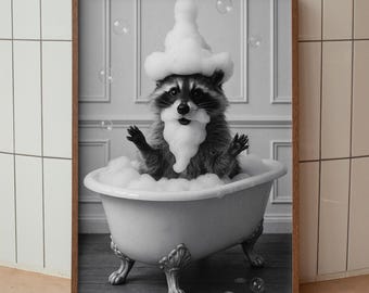 Raccoon Poster XXL – Funny Bathroom Wall Art | Animal Art Print up to A0 | Raccoon Wall Art