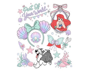 Coquette Bows Disney Princesa Ariel Png, La Sirenita Película Png, Globo de Mickey Png, Regalo para ella, Viaje de chicas a WDW Png, Descarga digital