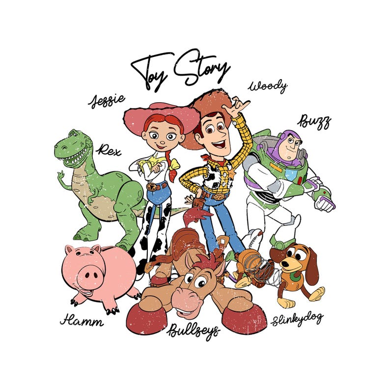 Retro Disney Toy Story 1995 png, Woody Buzz Lightyear Rex png, WDW Disneyland familjesemester 2026 resa, Disney Pixar Fest png bild 1