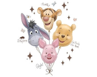 Globo de Winnie the Pooh PNG, Pooh y sus amigos PNG, atuendo familiar para viaje a Magic Kingdom, camiseta nostálgica de personajes de Disney