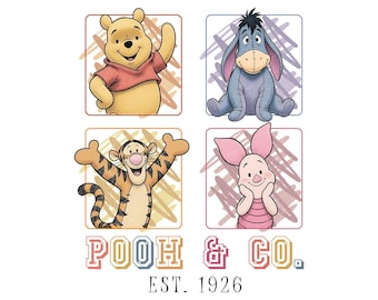 Winnie the Pooh y sus amigos (Png), Pooh Co 1926 Vintage Disney (Png), Tigger Piglet Eeyore, Regalo para viaje familiar a Disneyland