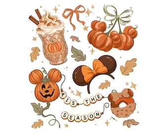 Coqueta retro con lazo Disney Halloween Calabaza Png, Café Disney Otoño Es la temporada, Ambiente otoñal Disney Png, Camisetas de Halloween de Disneyland