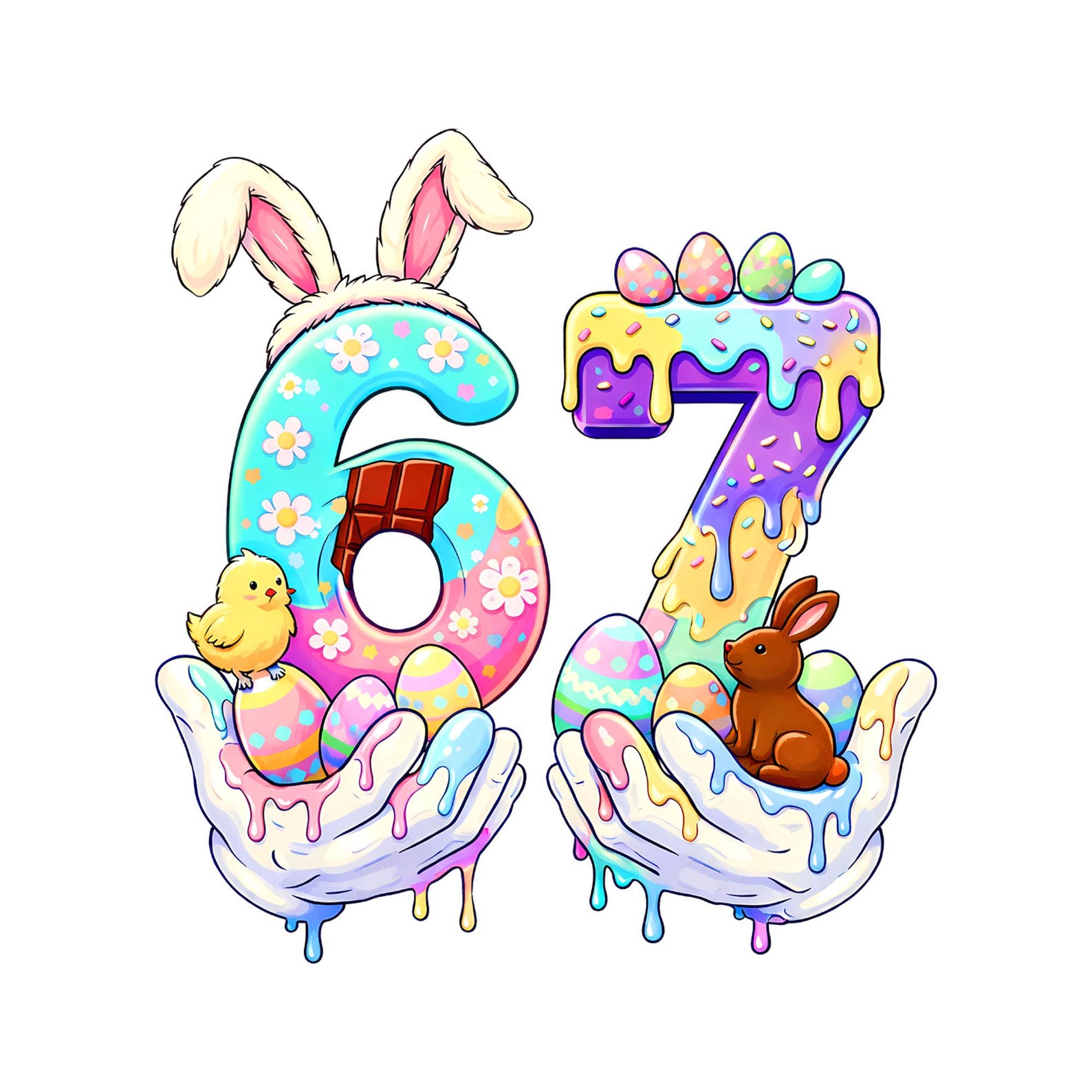 6 7 Easter Ice Cream Png, Six Seven Kids Easter Png, Cute Bunny 67 PNG ...