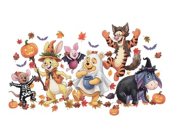 Disney Winnie the Pooh Otoño Halloween Png, Pooh y sus amigos Png, Fiesta de Halloween Png, Temporada espeluznante Png, Truco o trato Png
