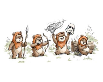 Emociones de Ewoks de Star Wars PNG, Ewok lindo con efecto vintage desgastado PNG, perfecto para viajes a Galaxy's Edge, descarga digital