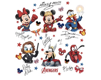Mickey y sus amigos de Marvel Avengers PNG, diseño de superhéroe de cómic, ilustraciones de Disney Signatures, descarga digital de vacaciones familiares