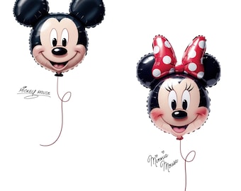Pareja de Minnie y Mickey con globos estilo retro PNG, Mickey y Minnie Mouse vintage de Disney, Pareja de Disney (marido y mujer) de vacaciones, Viaje a Disneyland